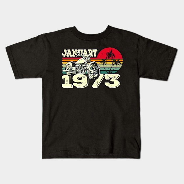 Vintage 73's Gift Motorcycle Sunset January 1973 Birthday Kids T-Shirt by Kawaii_Tees